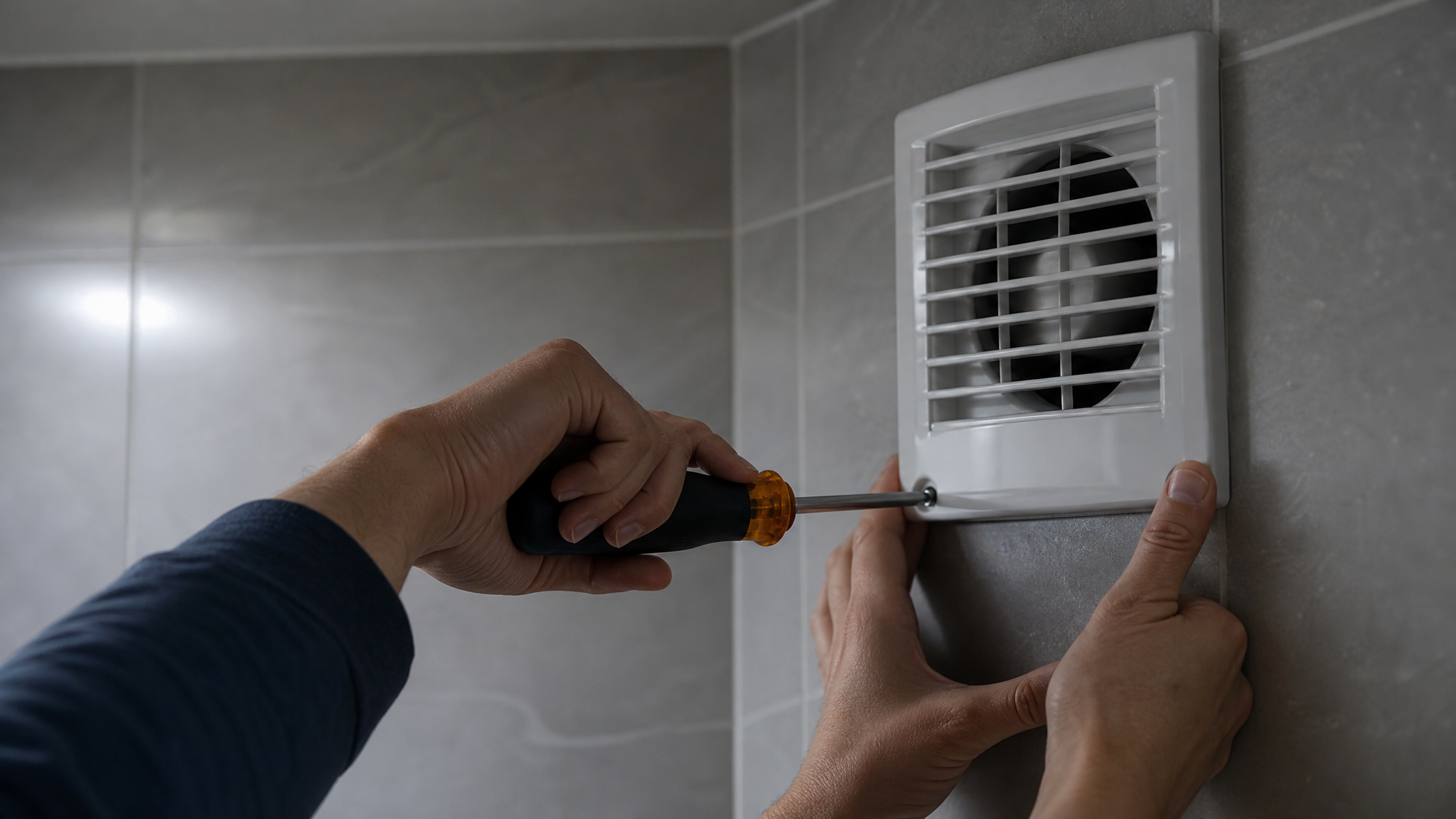 Close-up of a hand inspecting a home fitting during a repair check